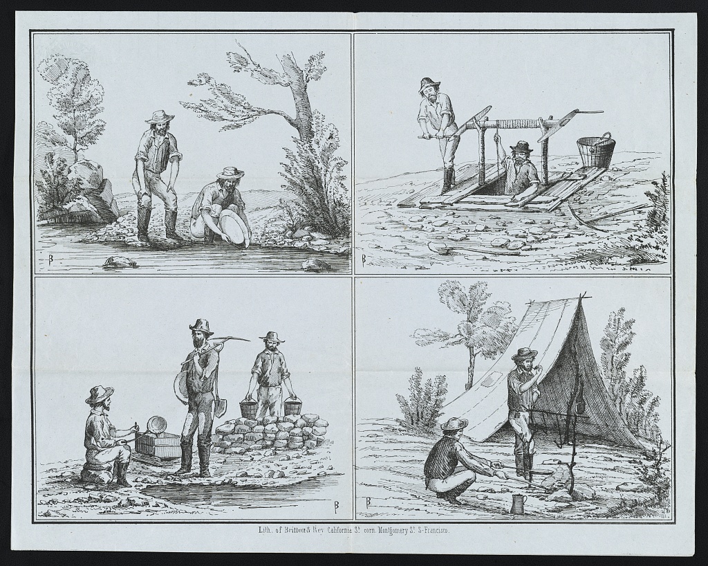 Four framed vignettes of mining and camp life