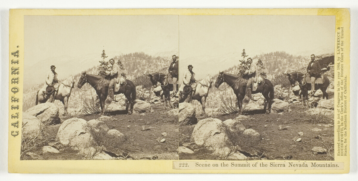 Paired stereograph views of a rocky Sierra summit